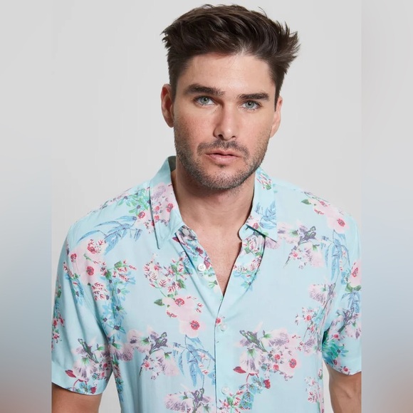 New GUESS Eco Rayon Wild Orchid Shirt SZ L - Picture 8 of 15